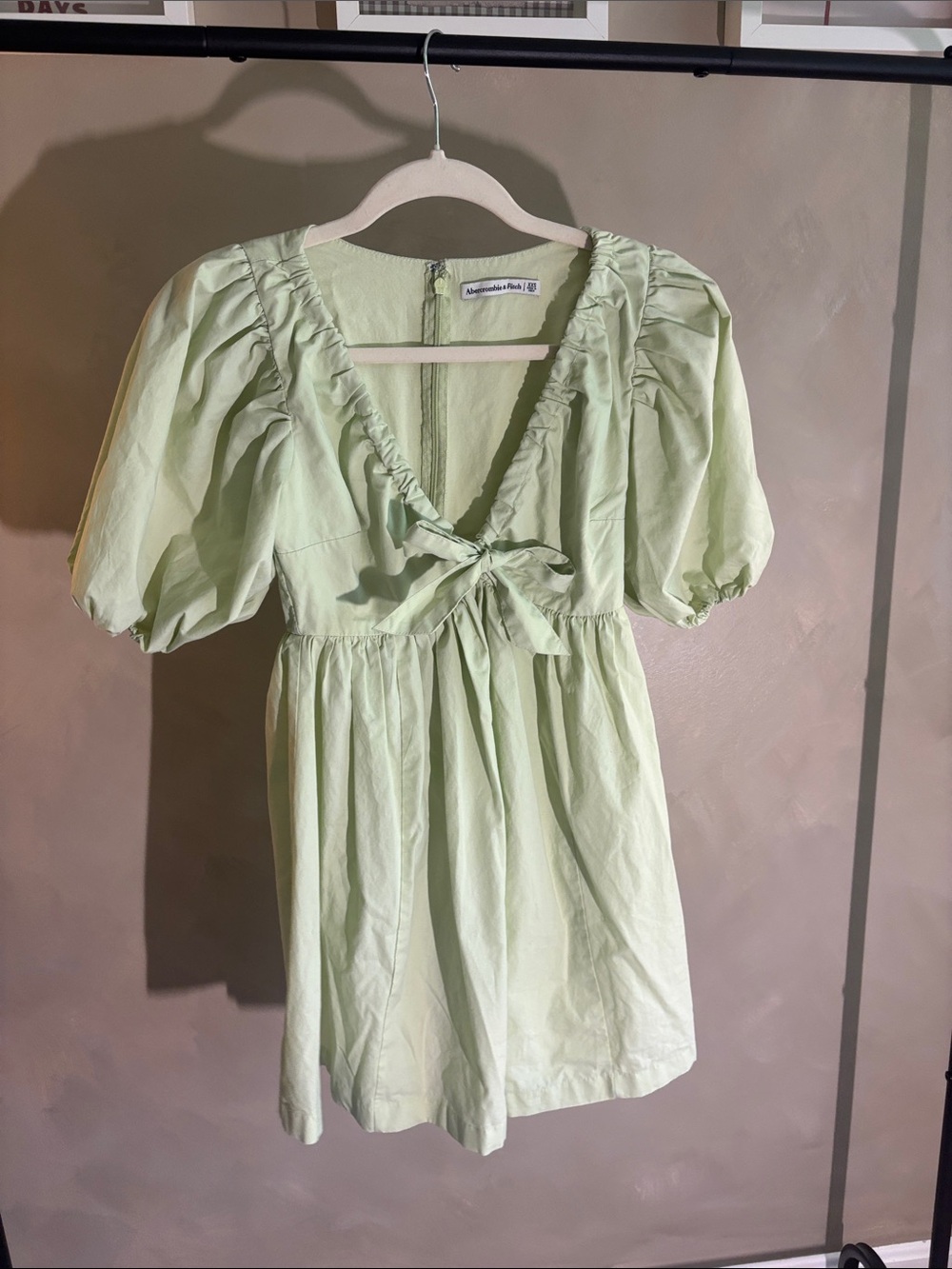 Abercrombie & Fitch Light Green Puff Sleeve Tie-Front Tunic